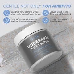 Ulluxe charcoal underarm scrub texture in jar shows gentle exfoliation