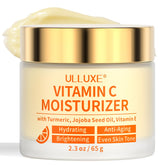ulluxe Vitamin C face moisturizer bottle closeup highlighting brightening power for radiant skin