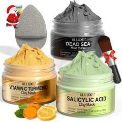 ULLUXE Vitamin C Turmeric Clay Mask jar close-up showcasing brightening skincare benefits.
