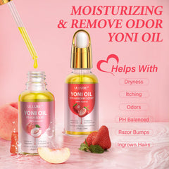 ulluxe yoni oil peach bottle shot emphasizes moisturization after shower routine