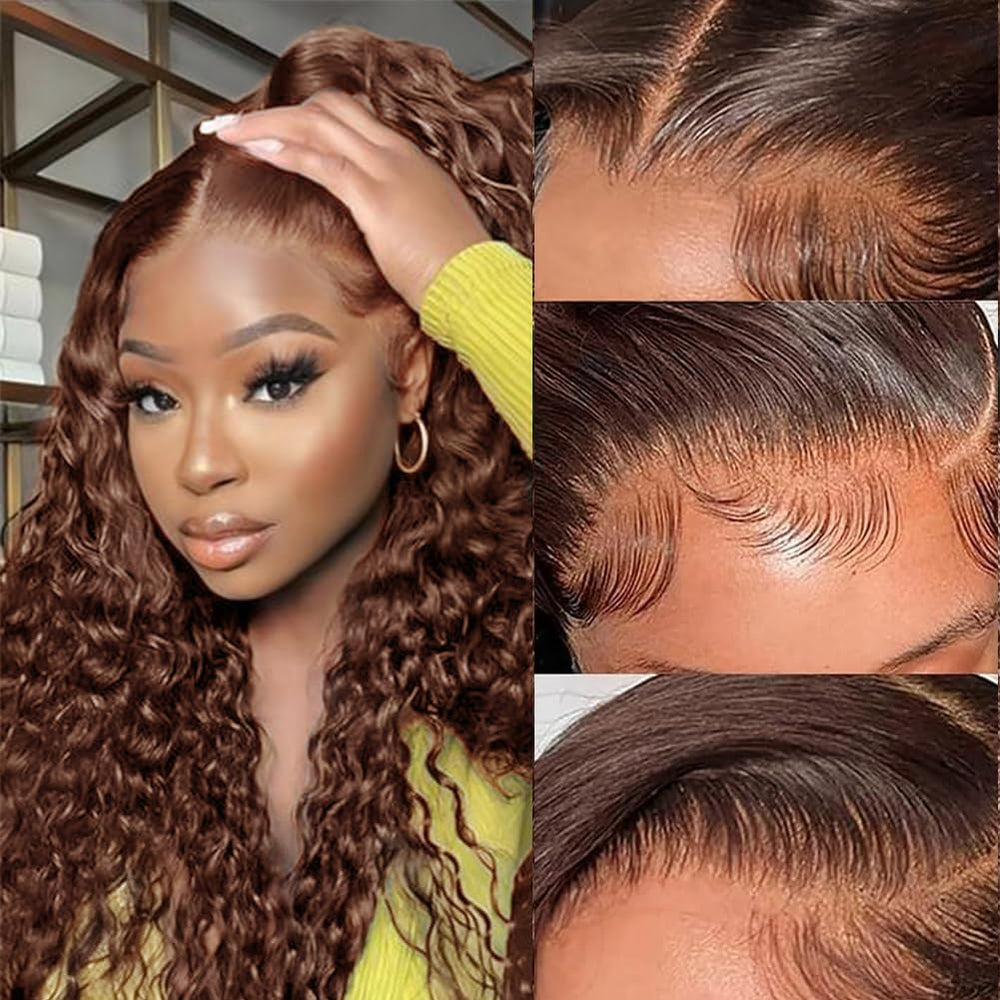 ULOVE HAIR chocolate brown HD lace front wig, front-view shows natural hairline for daily wear.