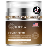 ULTIBELA Tighten and Lift Neck Cream bottle closeup showing premium formula for firmer, hydrated skin.