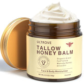 Ultrove beef tallow and honey balm tube on dresser for daily hydration