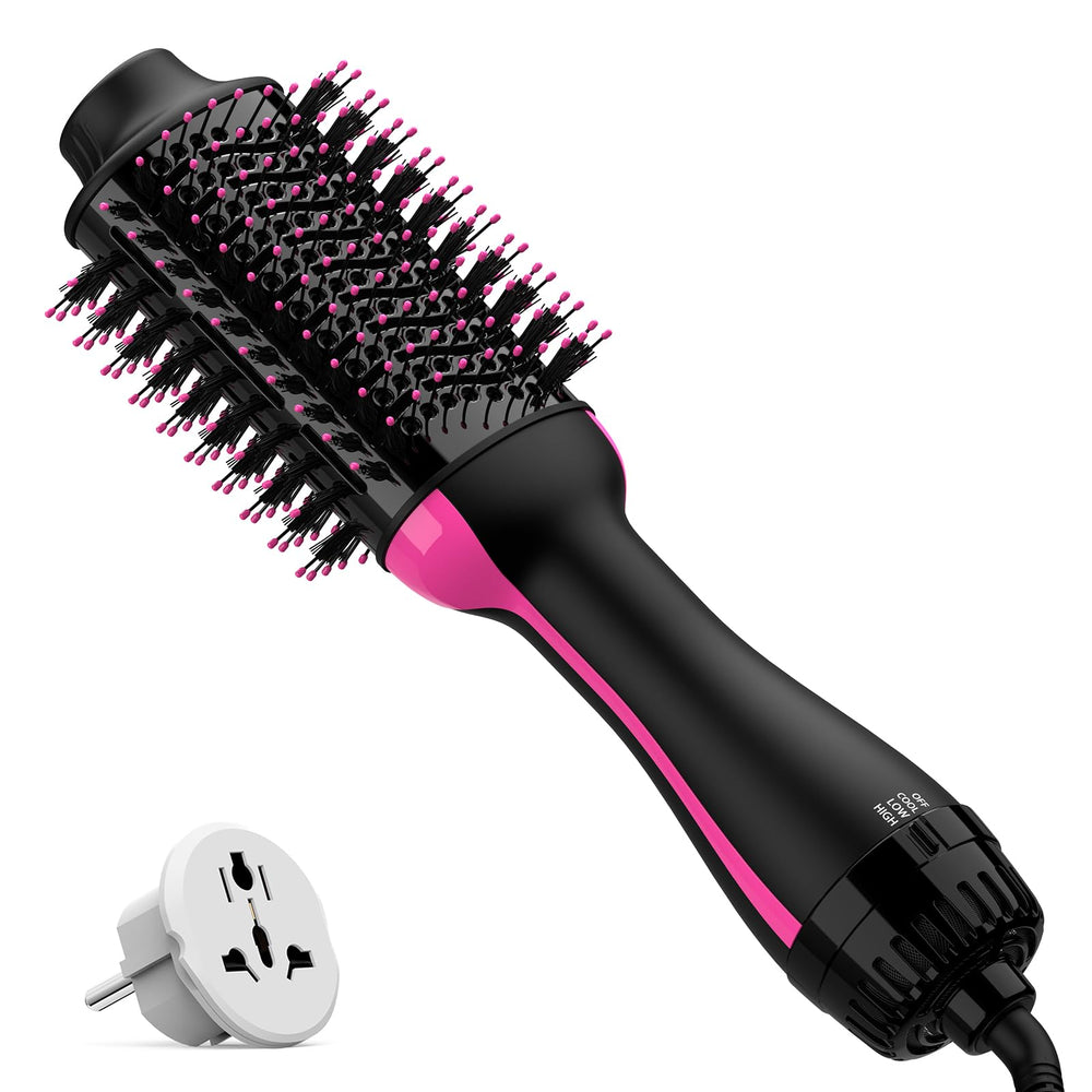 Umeely dual-voltage hair dryer brush detects voltage for safe travel across regions.