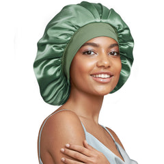 Umisleep 22 Momme silk bonnet green protects hair by reducing friction during sleep