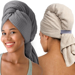 Umisleep extra-large hair towel grey folded for full coverage on long hair and quick drying.