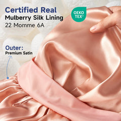 Umisleep silk bonnet interior lining highlights 22 Momme silk for moisture retention.