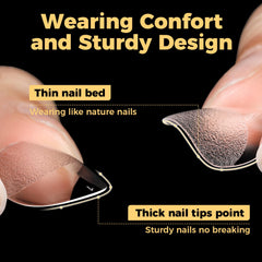UNA GELLA full cover nail tips application showing durable front edge