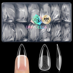 UNA GELLA medium stiletto nail tips 600pcs front view with clean edges for natural fit at home