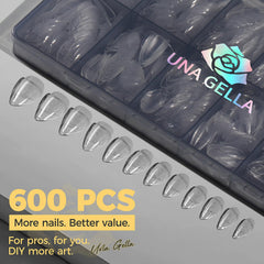 UNA GELLA Short Almond Nail Tips provide long-lasting hold for weeks.