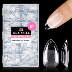 UNA GELLA short almond tips pack closeup showing premium gel tips for easy DIY nails