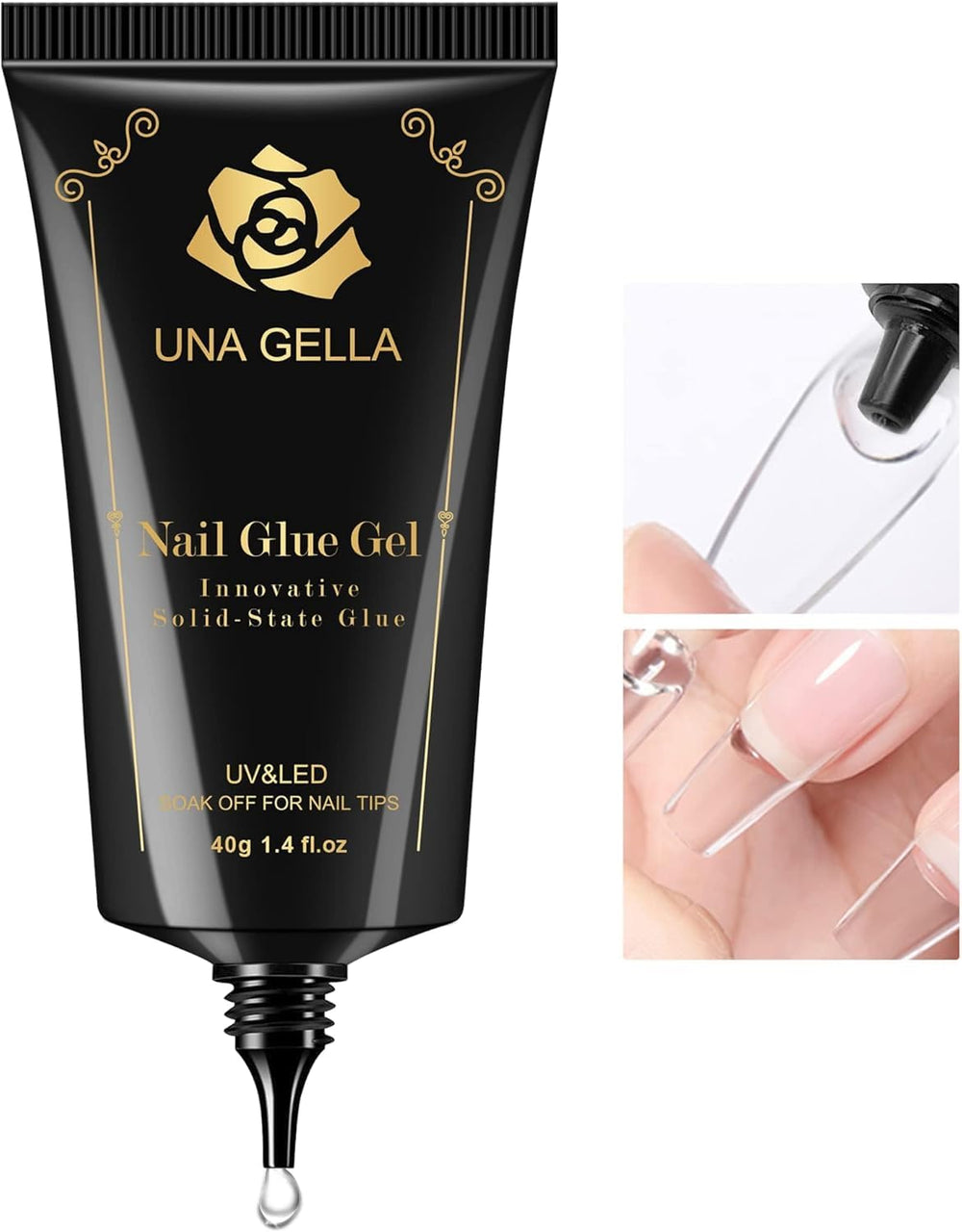 UNA GELLA solid nail glue 40ml tube enables precise, mess-free tip applications.