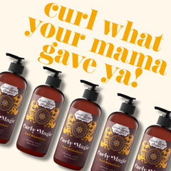 Uncle Funky's Daughter Curly Magic label closeup highlights nourishing ingredients.