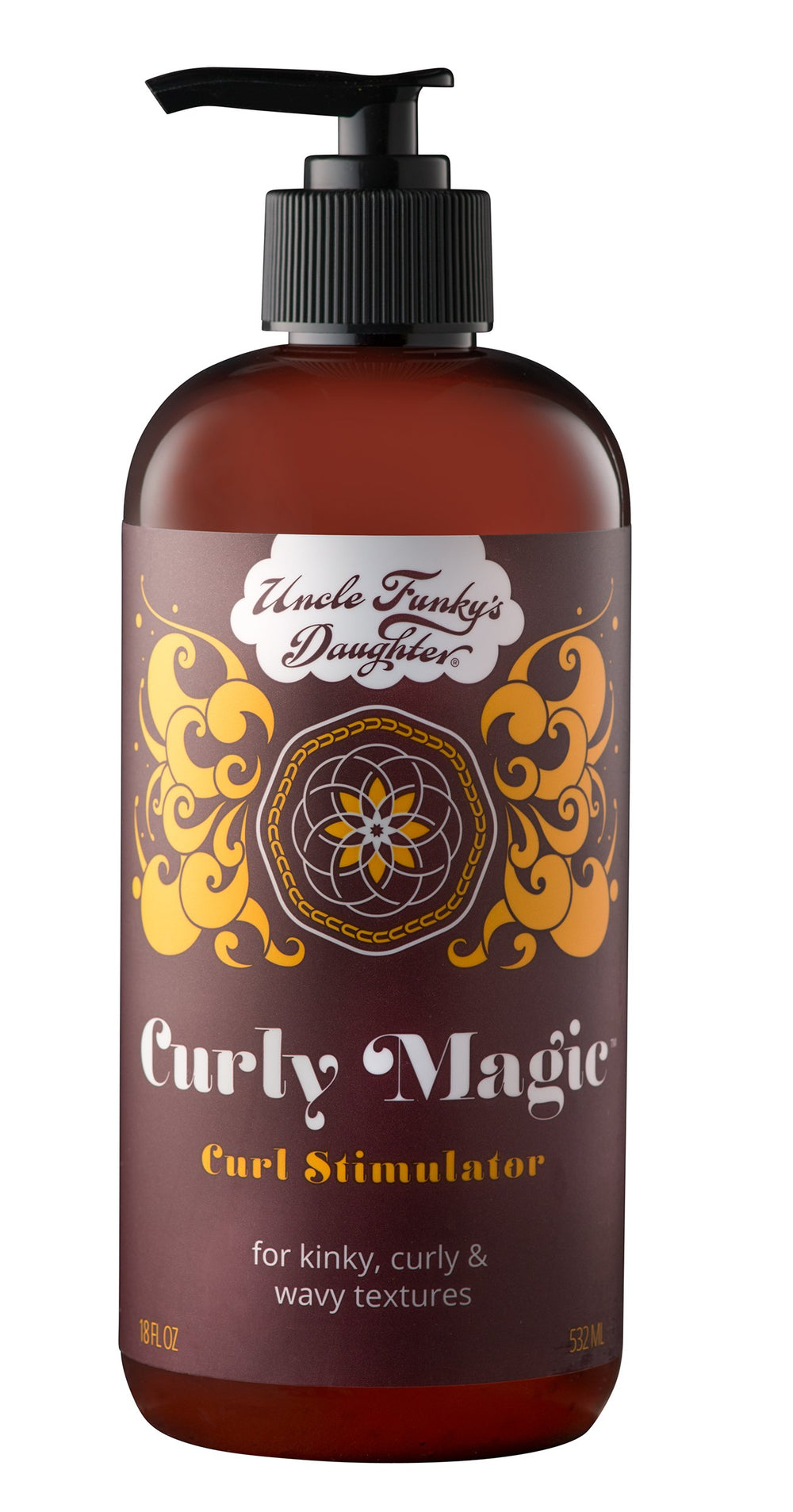 Uncle Funky's Daughter Curly Magic Stimulator bottle closeup for defined curls.