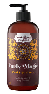 Uncle Funky's Daughter Curly Magic Stimulator bottle closeup for defined curls.