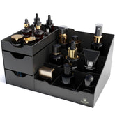 Uncluttered Designs large black vanity organizer front view showing clutter-free cosmetics storage for easy morning routines