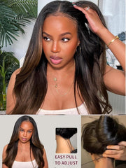 UNICE Chestnut Brown Ombre Yaki Straight wig with drawstring cap for secure fit