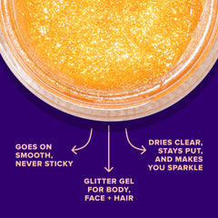 UNICORN SNOT glitter on face and body used as cheekbone highlight.