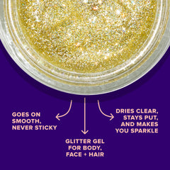 UNICORN SNOT glitter gel in hair adds shimmering color for festivals and nightlife.