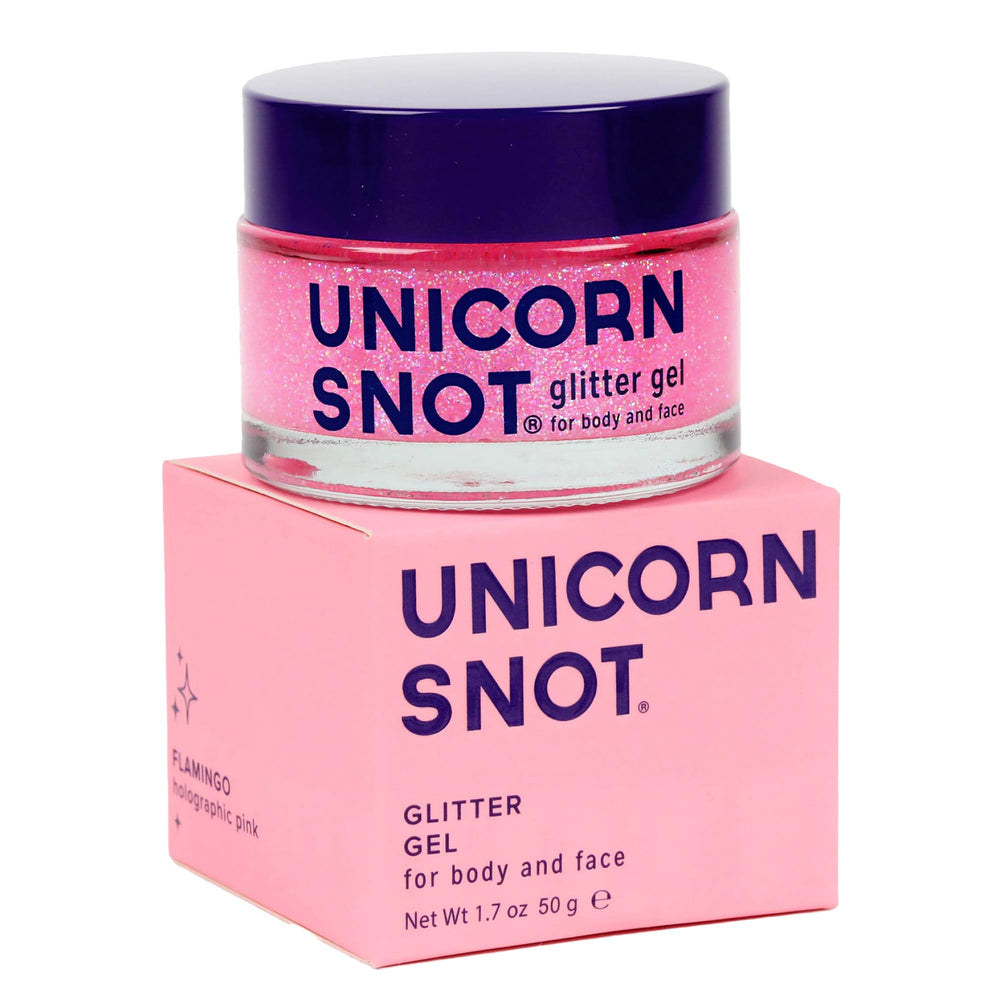 Unicorn Snot holographic glitter gel on face for bold festival makeup.