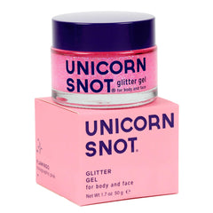 Unicorn Snot holographic glitter gel on face for bold festival makeup.