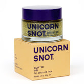 UNICORN SNOT holographic glitter gel jar adds bold shimmer for festival makeup.