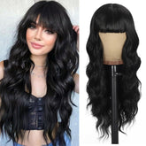 UNNYMGER black wig with bangs curly 26in showcases natural volume and texture for festival-ready styling