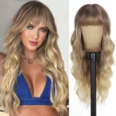 UNNYMGER blonde wig with bangs, 26-inch ombre waves for festival glam