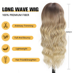 UNNYMGER long curly wig with bangs, brown-root ombre for event-ready style