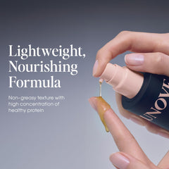 UNOVE Silk Oil Essence texture-drop emphasizes lightweight non-greasy formula for smooth hair
