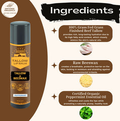 Untamed Organics Pure Tallow Lip Balm ingredients featuring grass-fed tallow and beeswax