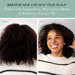 Unwash Charcoal Detox Scalp Scrub shows charcoal powder magnetizing impurities and oil.
