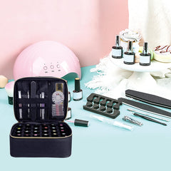 UOZL Nail Polish Organizer upper layer open shows adjustable dividers for flexible storage.