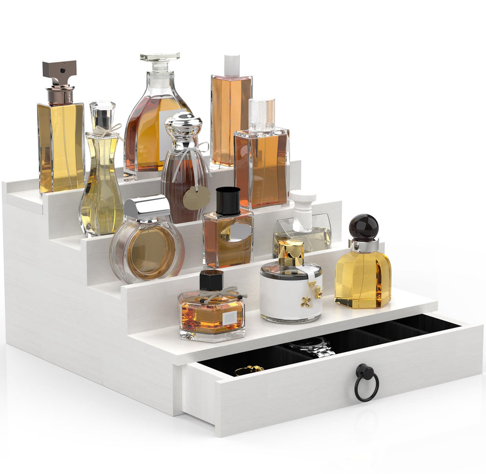 Upcessory Cologne Organizer 4-tier white wood display for easy fragrance access and organization
