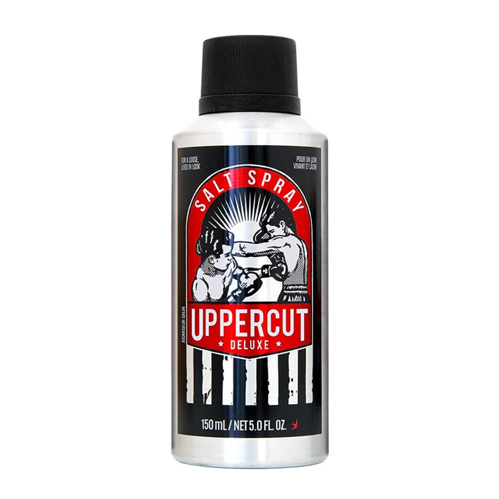 UPPERCUT DELUXE Salt Spray bottle closeup showcasing light hold and natural finish.