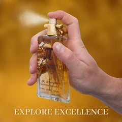 URBAN COLLECTION Genius for Men ingredients label highlights mandarin and pine notes for a fresh, masculine aura.