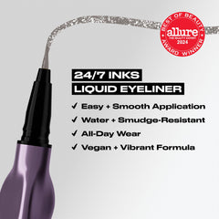 Urban Decay 24/7 Inks Flow-through pen closeup shows smooth flow for effortless swipes.