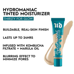 Urban Decay Hydromaniac swatch in fair neutral shade for natural look.