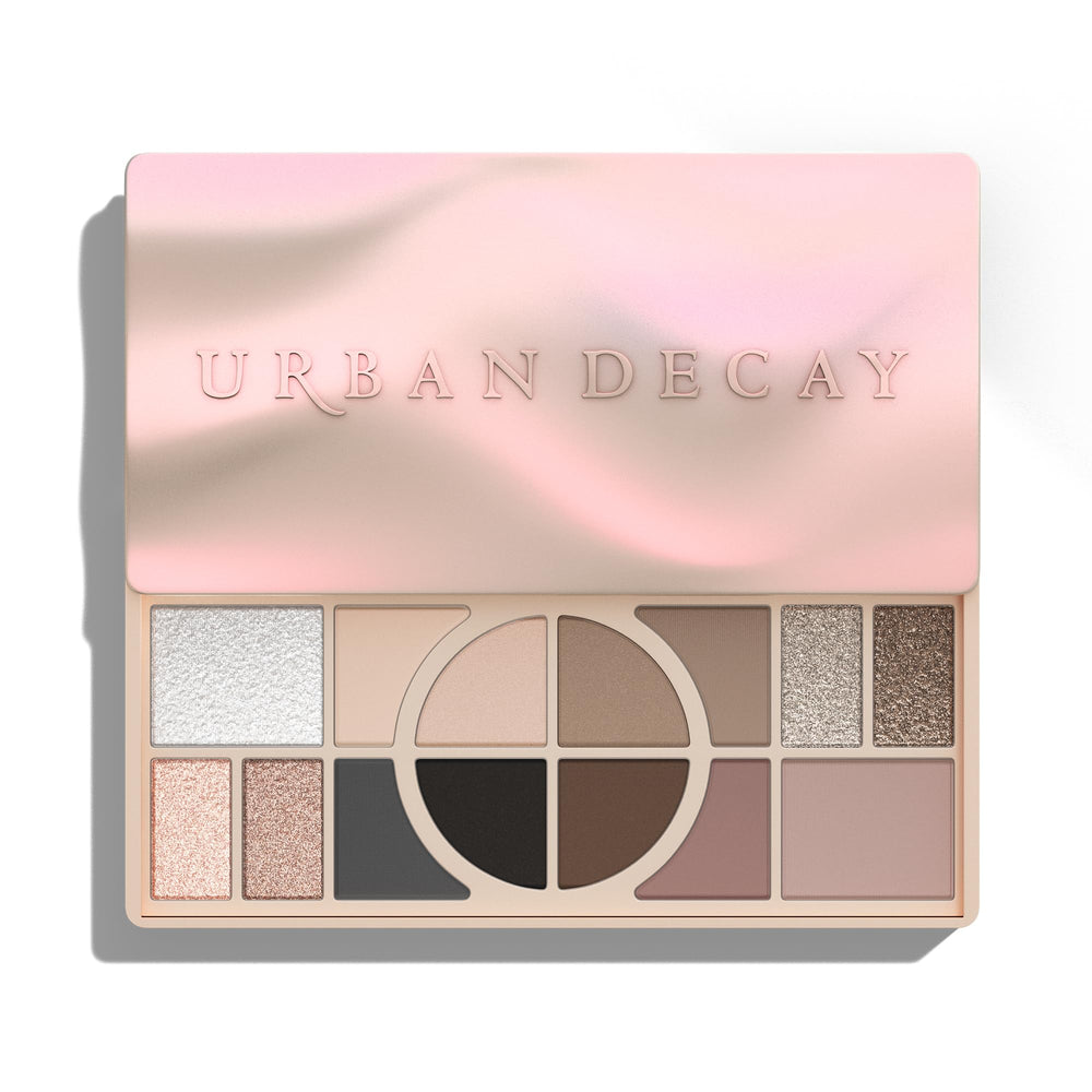 Urban Decay Naked Shaped Palette in open case, showcases versatile cool-toned shades for all-day looks.