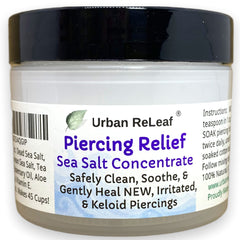 Urban ReLeaf Piercing Relief packaging highlights natural sea salt for gentle aftercare.