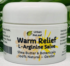 Urban ReLeaf Warm Relief Salve label on tin highlights natural skincare benefits