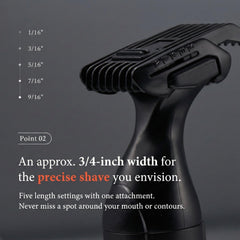 Urbaner Mustache Trimmer five-length settings enable precise trimming from 0.08 to 0.55 inches.