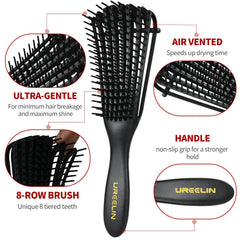 UREELIN 8-row detangler brush with adjustable holder for customized detangling.