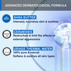 Uriage cleanser used in daily bathroom routine for safe dry-skin care.