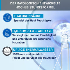 Hyaluronic acid graphic with Uriage branding for hydration concept