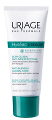 Uriage Hyseac 3-regul+ bottle pour supports balanced skin and blemish care.