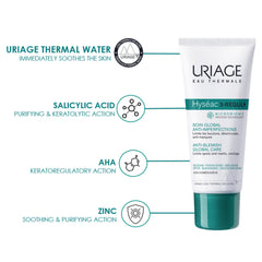Uriage Hyseac 3-regul+ close-up matte finish demonstrates non-greasy look.