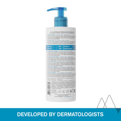 Close-up of Uriage Silky Body Lotion texture shows silky glide for smooth skin.