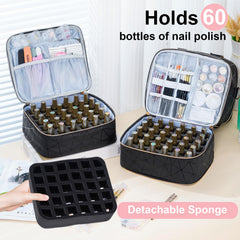 Uross Nail Polish Organizer Bag demonstrates 60-bottle capacity for extensive polishes.