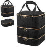 Uross nail polish organizer bag front view with neatly arranged bottles for quick access.